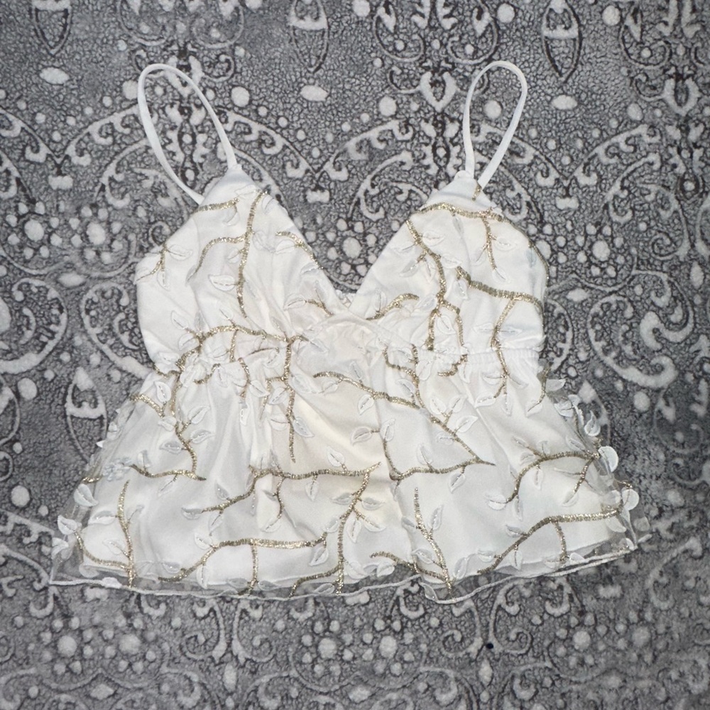 White and Gold branch Camisole Top